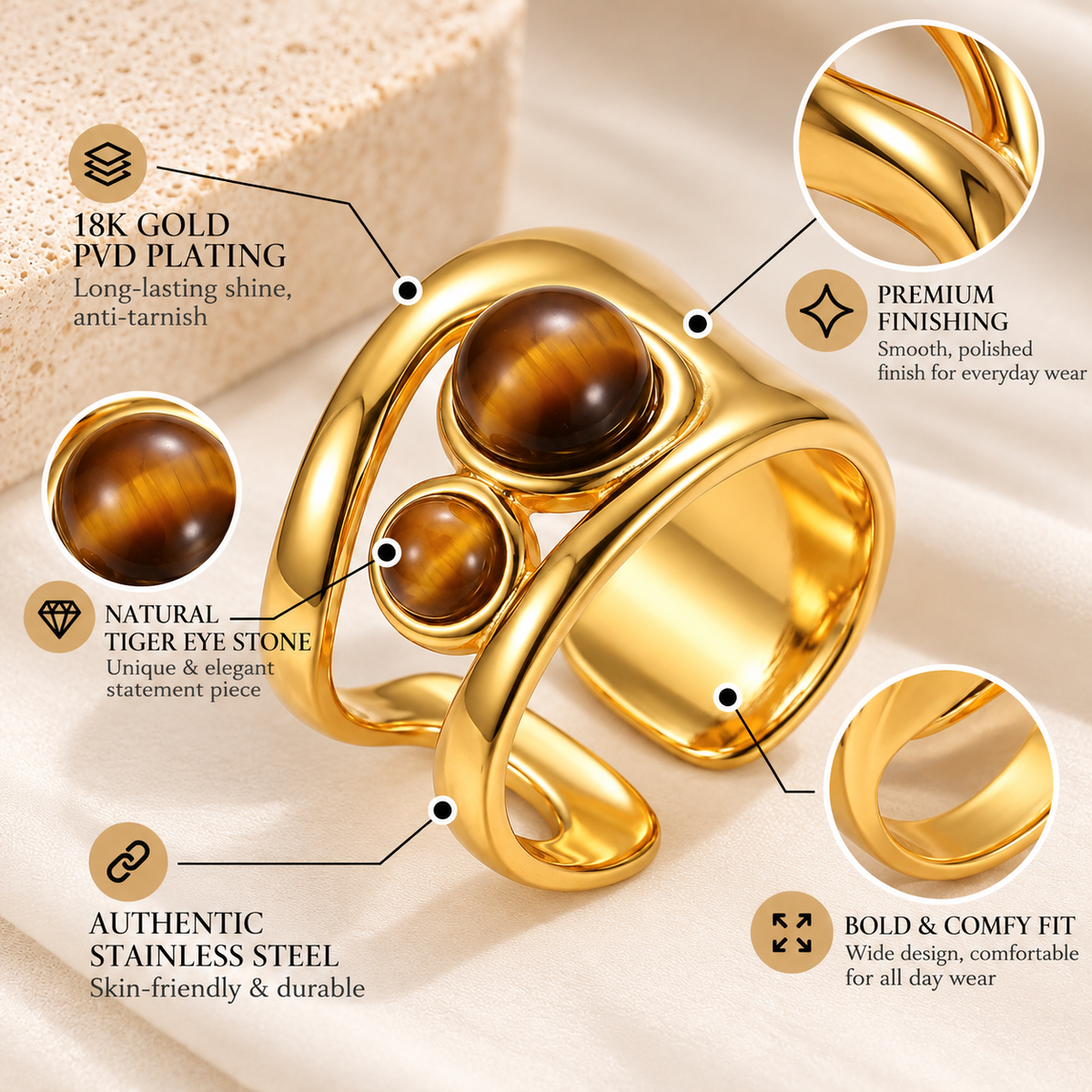 Tiger Eye Open Ring