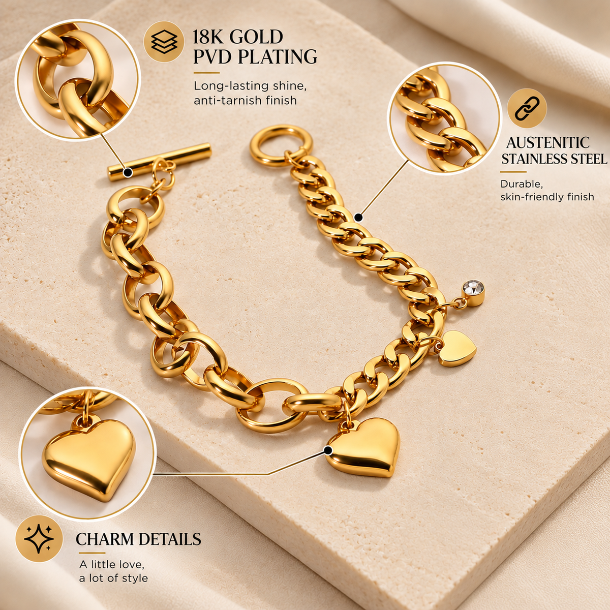 Heart Charm  Bracelet