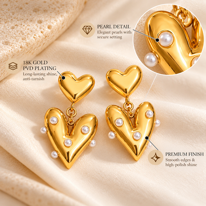 Pearl Heart Drop Earrings