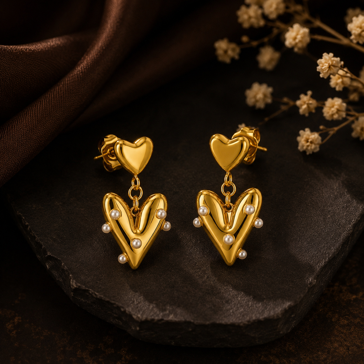 Pearl Heart Drop Earrings