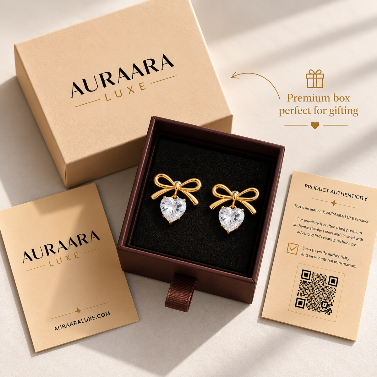 Bow & Heart Drop Earrings