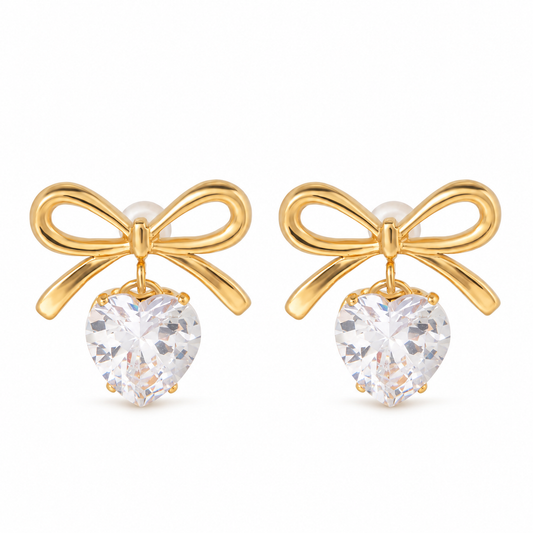 Bow & Heart Drop Earrings