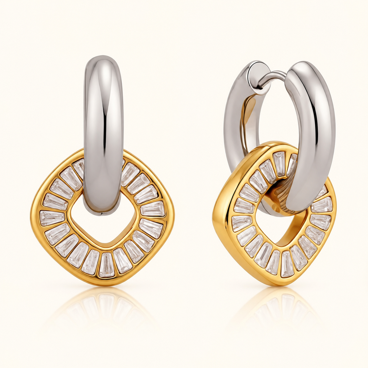 Dual Tone Halo Earrings