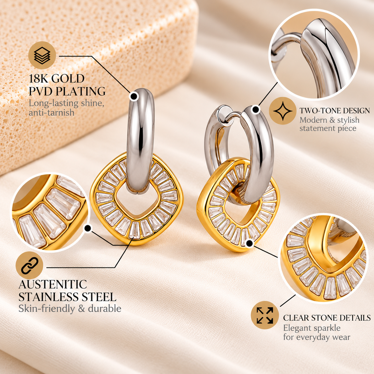 Dual Tone Halo Earrings