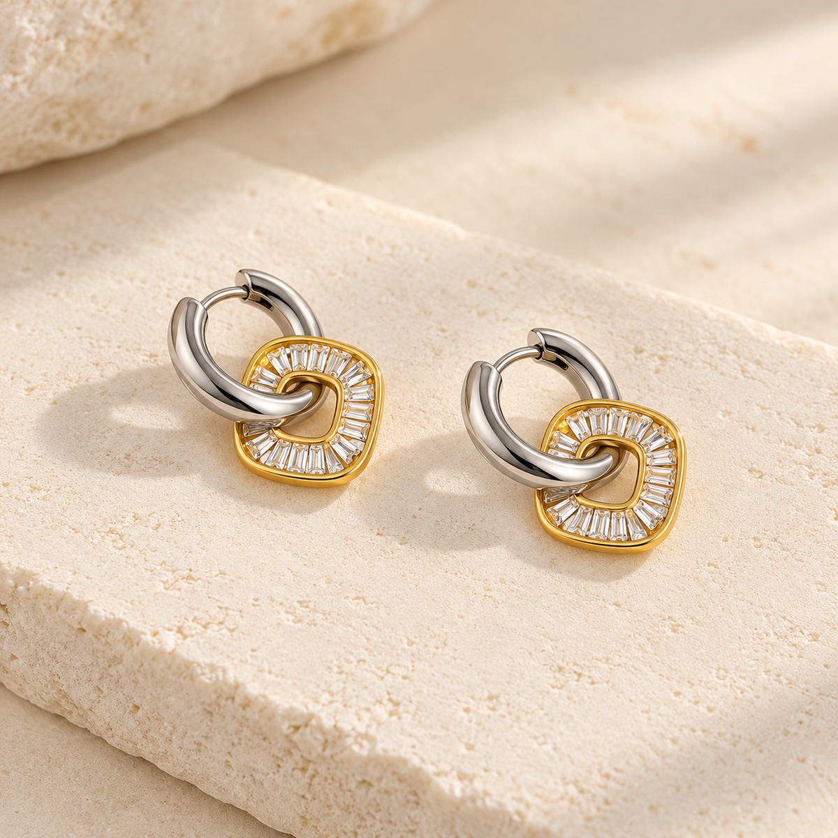 Dual Tone Halo Earrings
