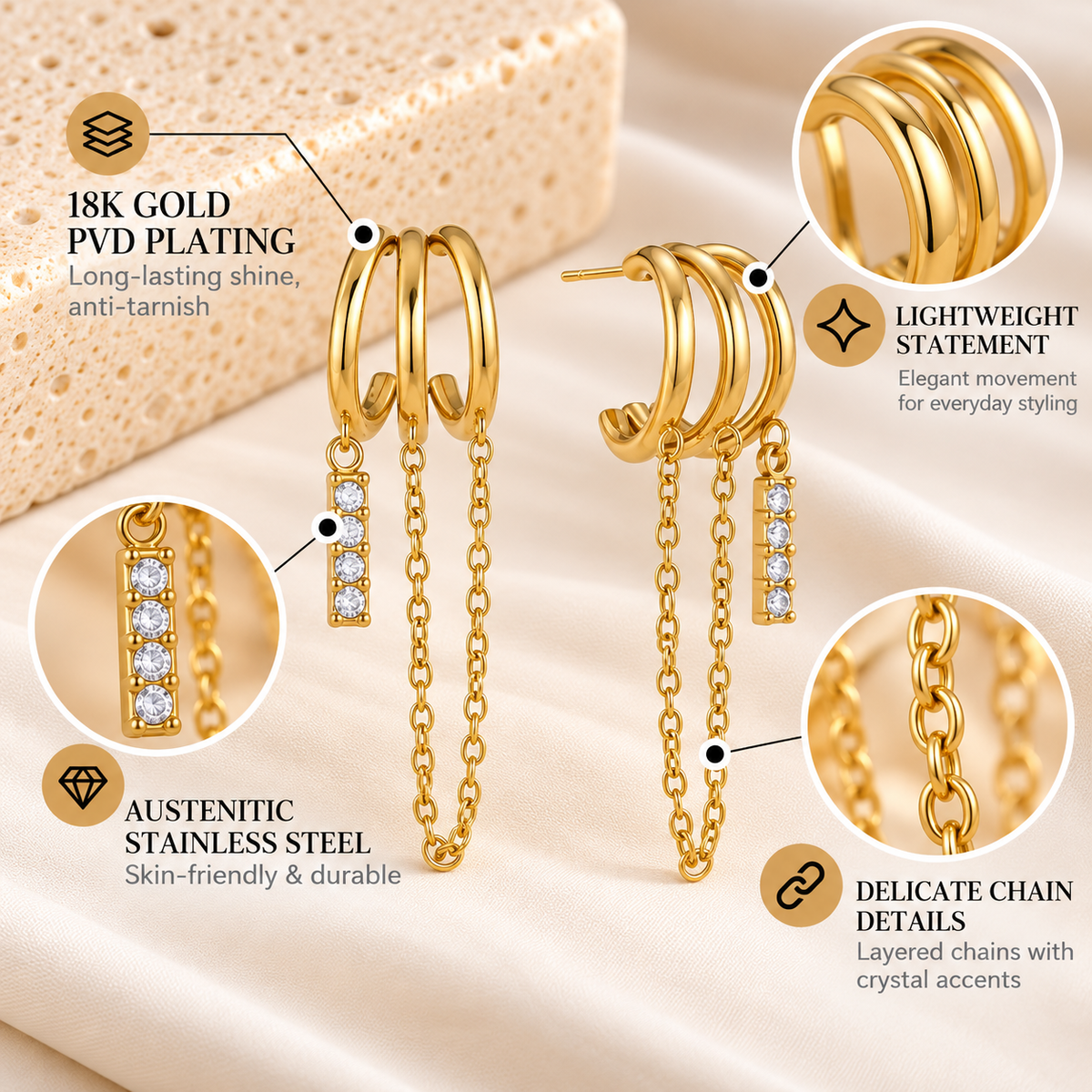 Triple Muse Chain Earrings