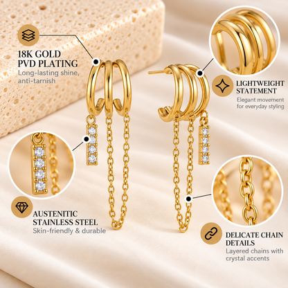 Triple Muse Chain Earrings