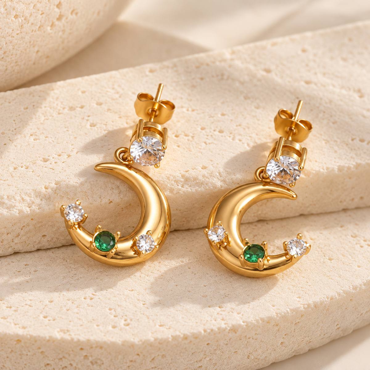 Emerald Crescent Earrings