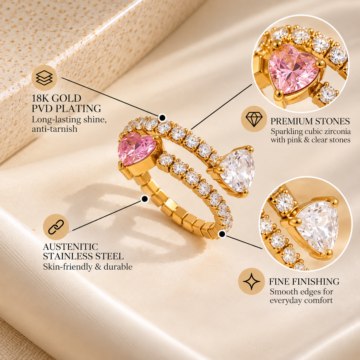 Rosé Heart Duo Ring