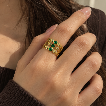 Emerald Trio Beaded Ring