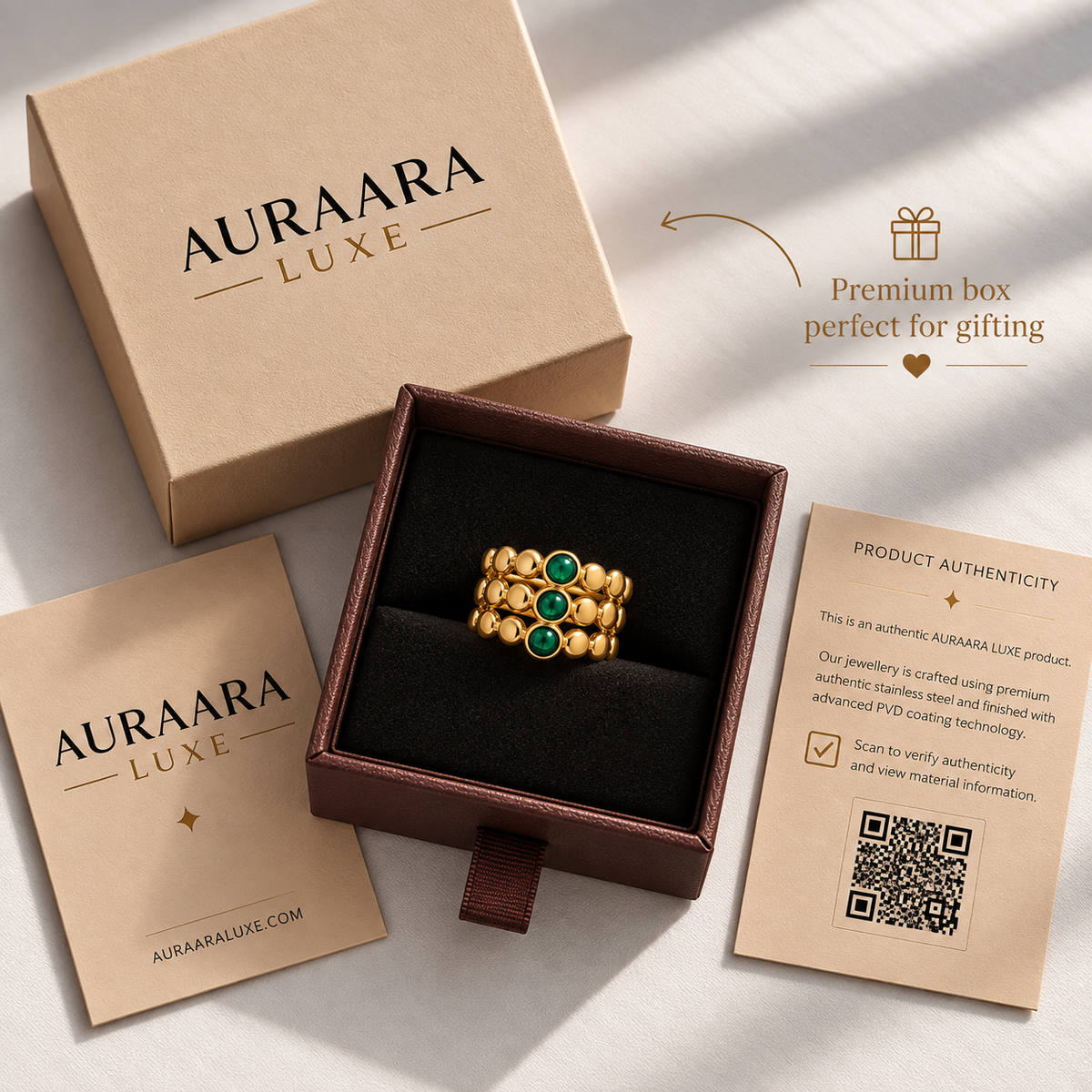 Emerald Trio Beaded Ring