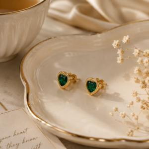 Emerald Heart Stud Earrings
