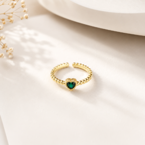 Emerald Heart Adjustable Ring
